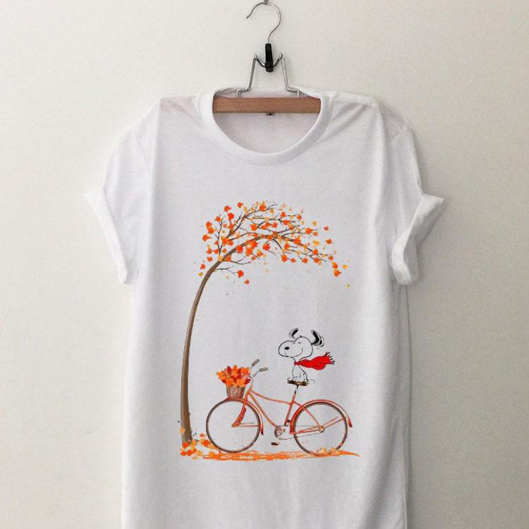 Snoopy riding bicycle autumn leaf tree shirt 8