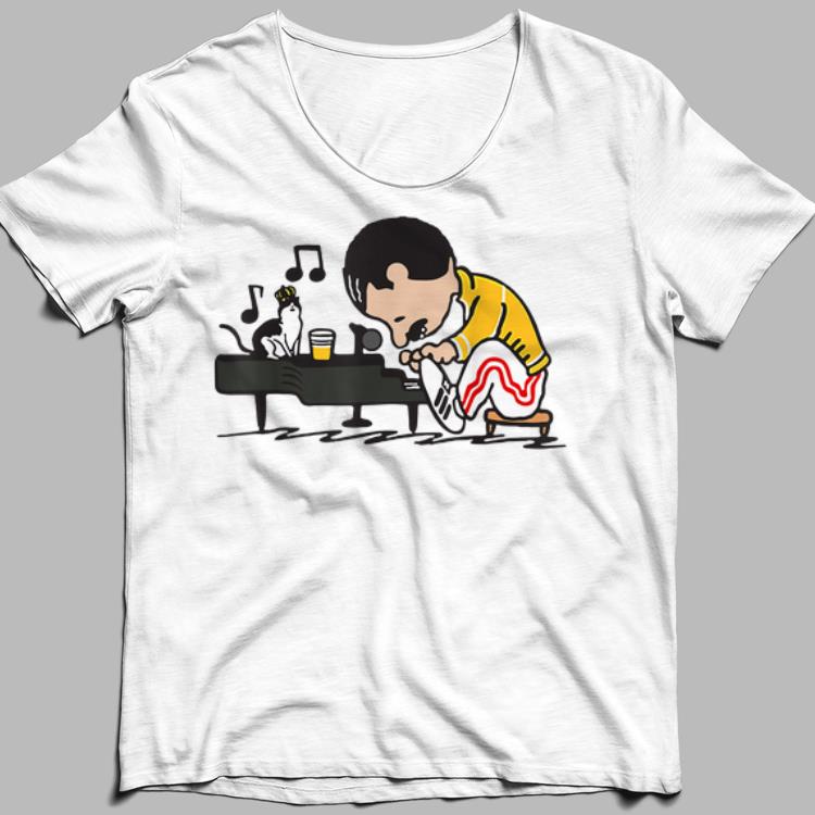 Freddie Mercury Playing Piano And Cat shirt 9