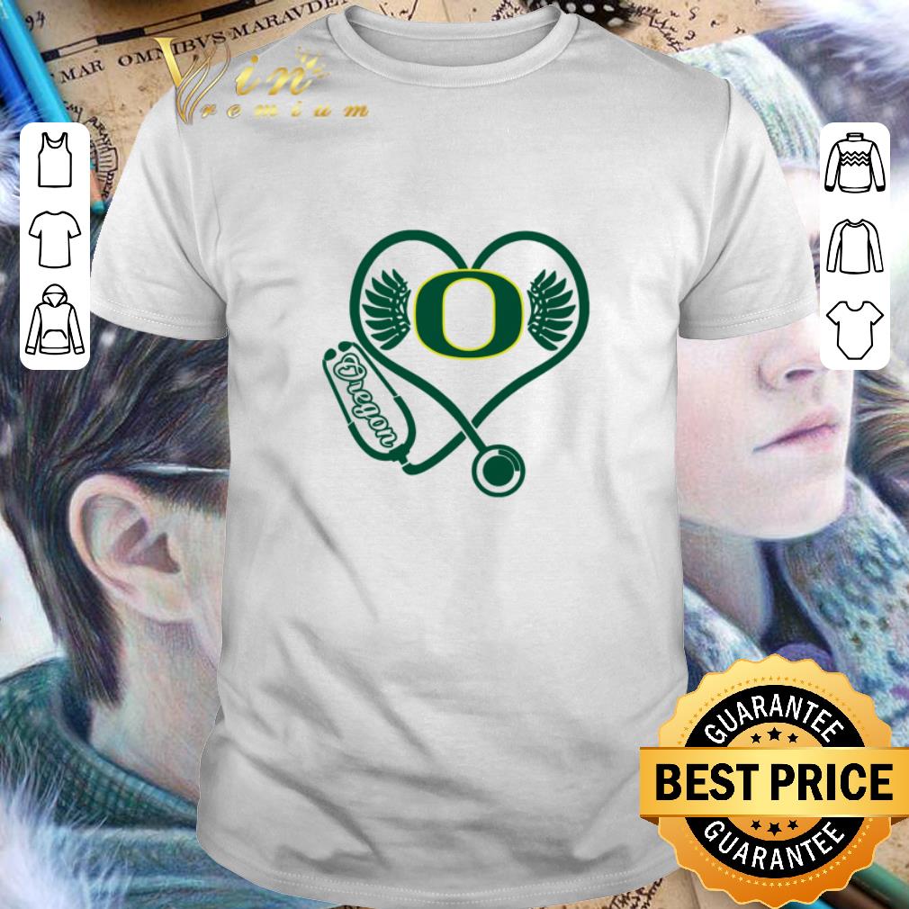Awesome Love Oregon Ducks Stethoscope Heartbeat nurse shirt 6