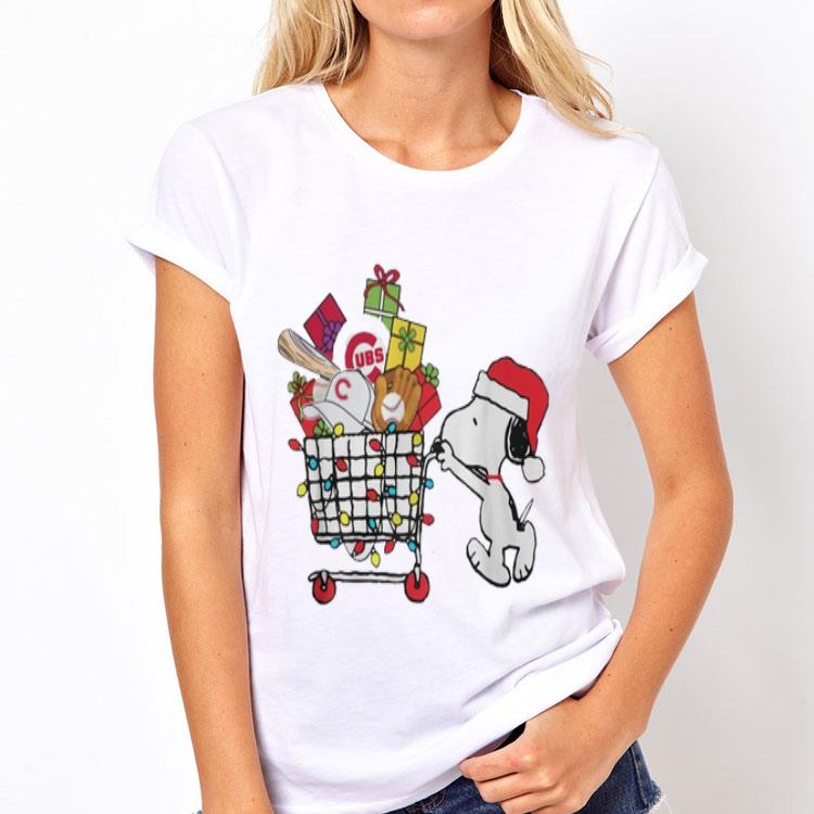 Chicago Cubs Snoopy Pushing cart full of Christmas gifts shirt 12 Chicago Cubs Snoopy Pushing cart full of Christmas gifts shirt
