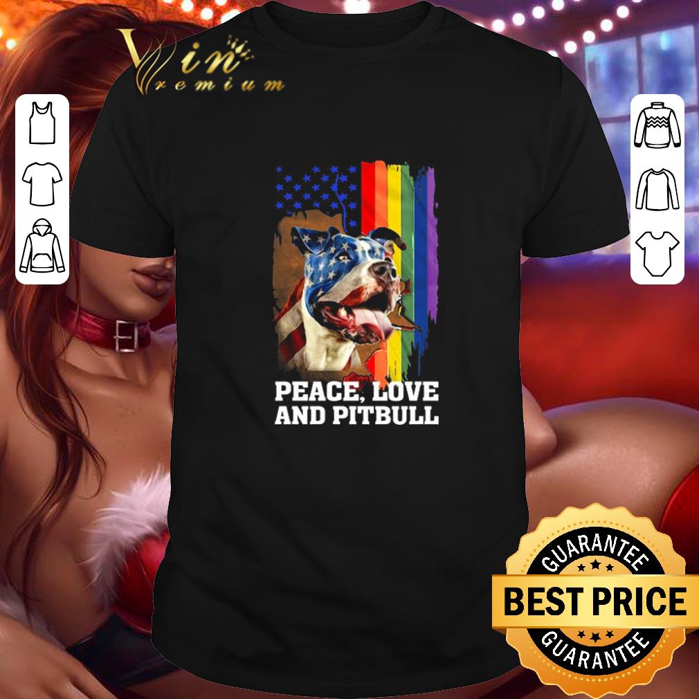 Hot LGBT peace love and pitbull American flag shirt 7