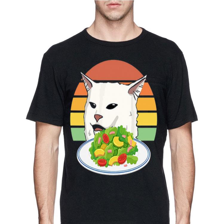 Angry woman yelling at confused cat at dinner table meme shirt 12 Angry woman yelling at confused cat at dinner table meme shirt