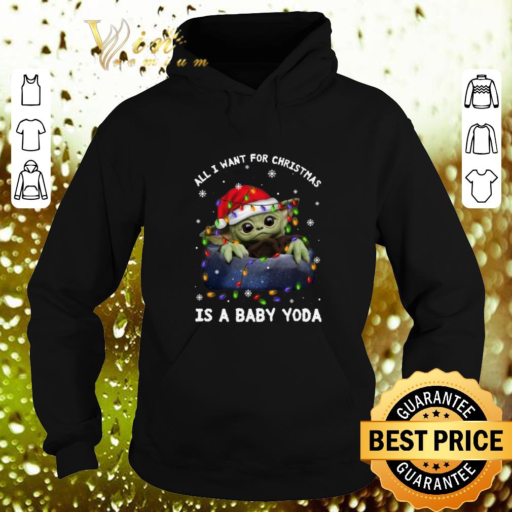 Top All i want for Christmas lights is a baby Yoda Santa hat shirt