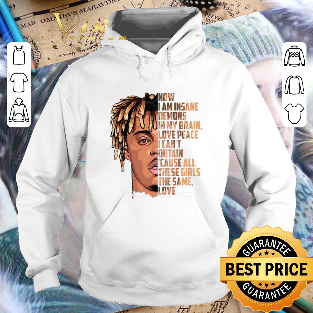 Top RIP Juice Wrld now i am insane demons in my brain love peace shirt 10 Top RIP Juice Wrld now i am insane demons in my brain love peace shirt