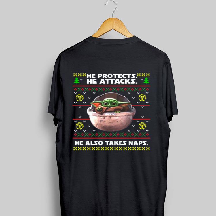 he protects he attacks he also takes naps ugly christmas Baby Yoda sweater 8