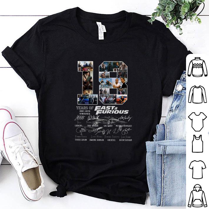 Top 18 years of Fast & Furious 2001-2019 9 movies signatures thank you for the memories shirt 8