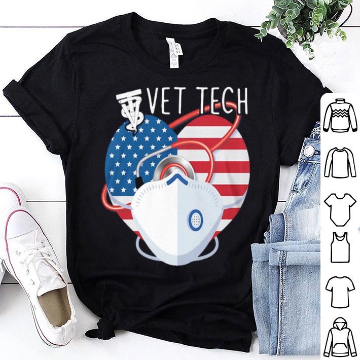 Vet Tech Mask Stethoscope Heart American Flag Covid-19 shirt 8