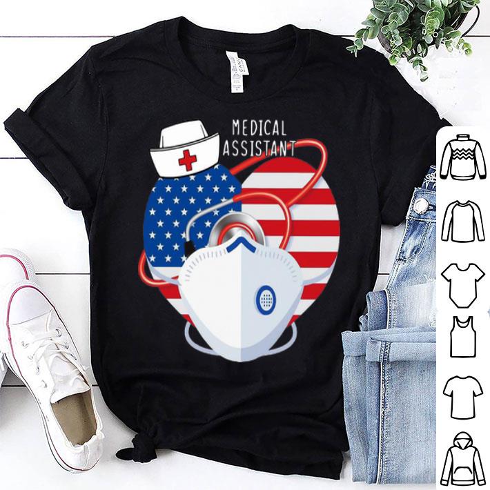 Medical Assistant Heart Mask Stethoscope American Flag shirt 8