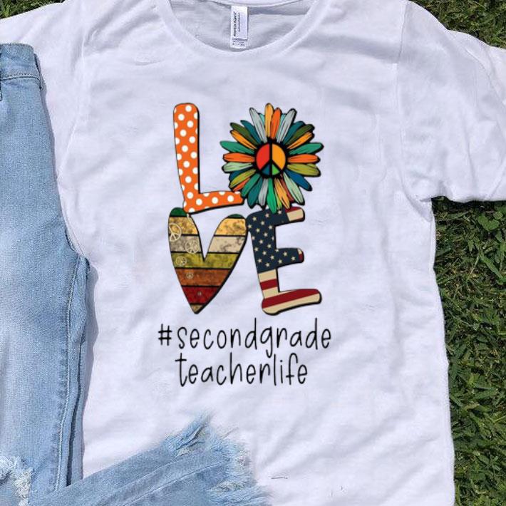 Love Hippie Sunflower American Flag Second Grade Teacher Life shirt 9