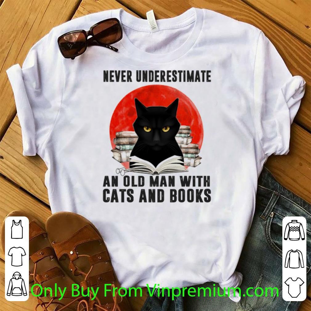 Pretty Never Underestimate An Old Man And Old Man With Black Cats And Books Sunset shirt 6