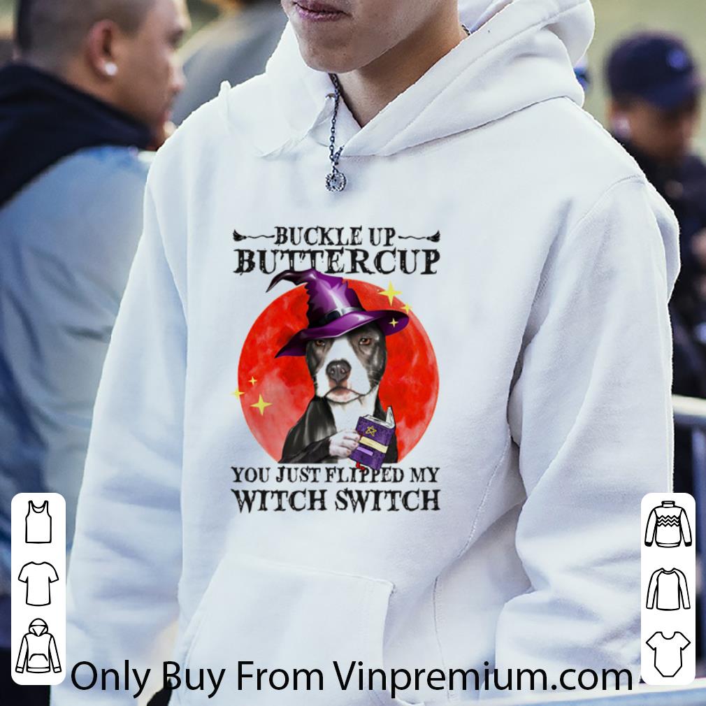 Premium Halloween Pitbull Buckle Up Buttercup You Just Flipped My Witch Switch Sunset shirt