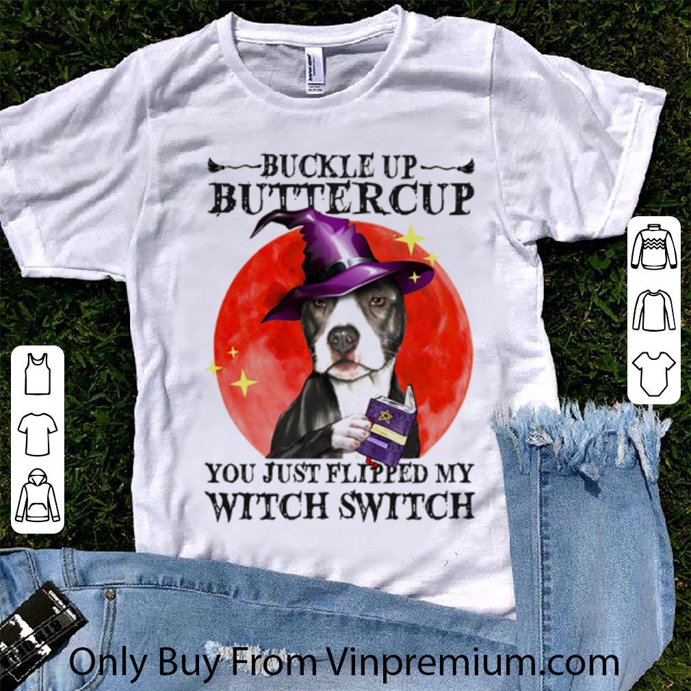 Premium Halloween Pitbull Buckle Up Buttercup You Just Flipped My Witch Switch Sunset shirt 7
