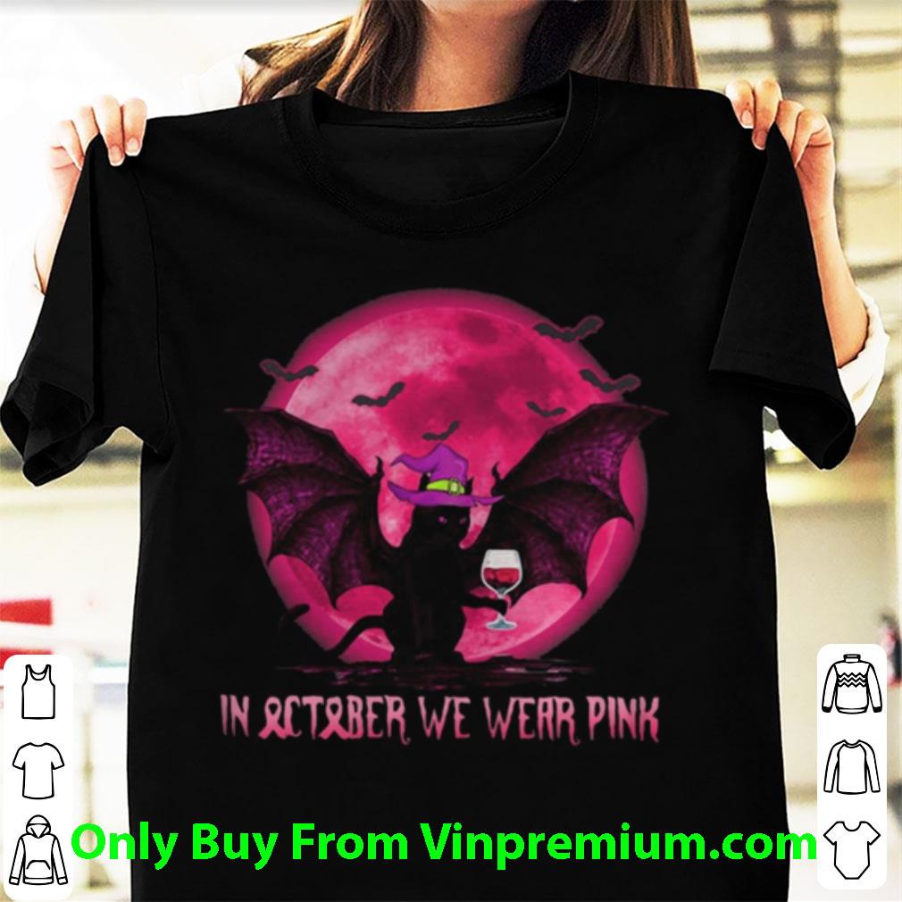 Official Halloween Bat Cat Witch In October We Wear Pink Moon shirt 6