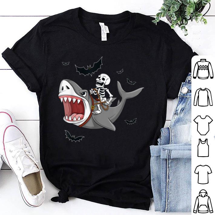 Top Skeleton Riding Shark Funny Halloween Boys Girls Kids shirt 6
