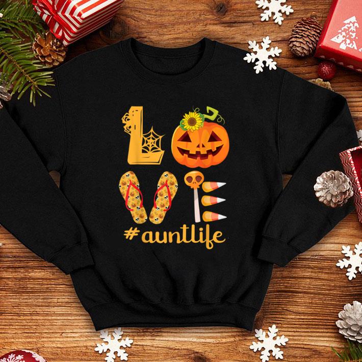 Nice Sunflower Pumpkin Candy Flip Flop LOVE Aunt Life shirt