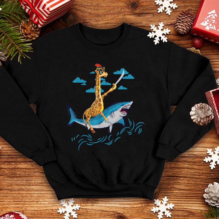 Nice Giraffe Pirate Riding Shark Sword Cute Animal Halloween shirt