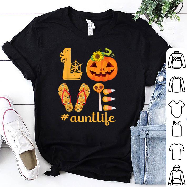 Nice Sunflower Pumpkin Candy Flip Flop LOVE Aunt Life shirt 7