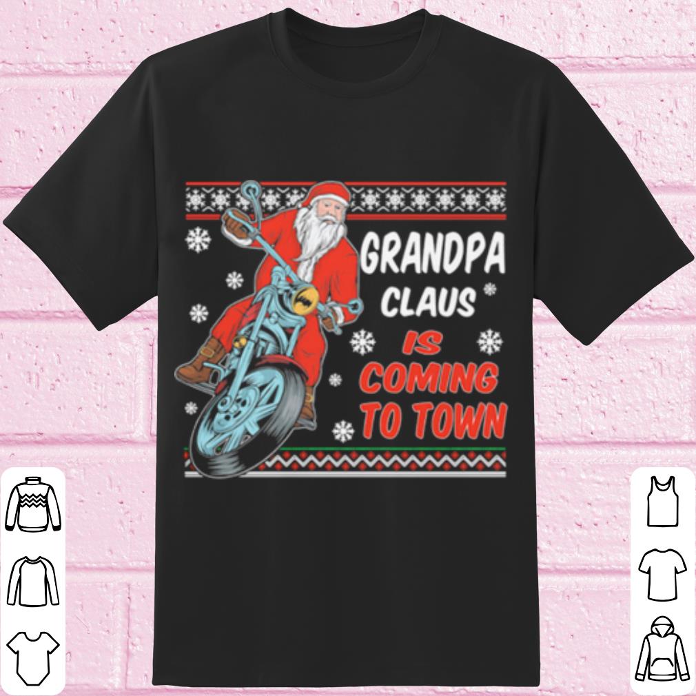 Cool Grandpa Claus Is Coming To Town Riding Motorbike Merry Christmas shirt 6