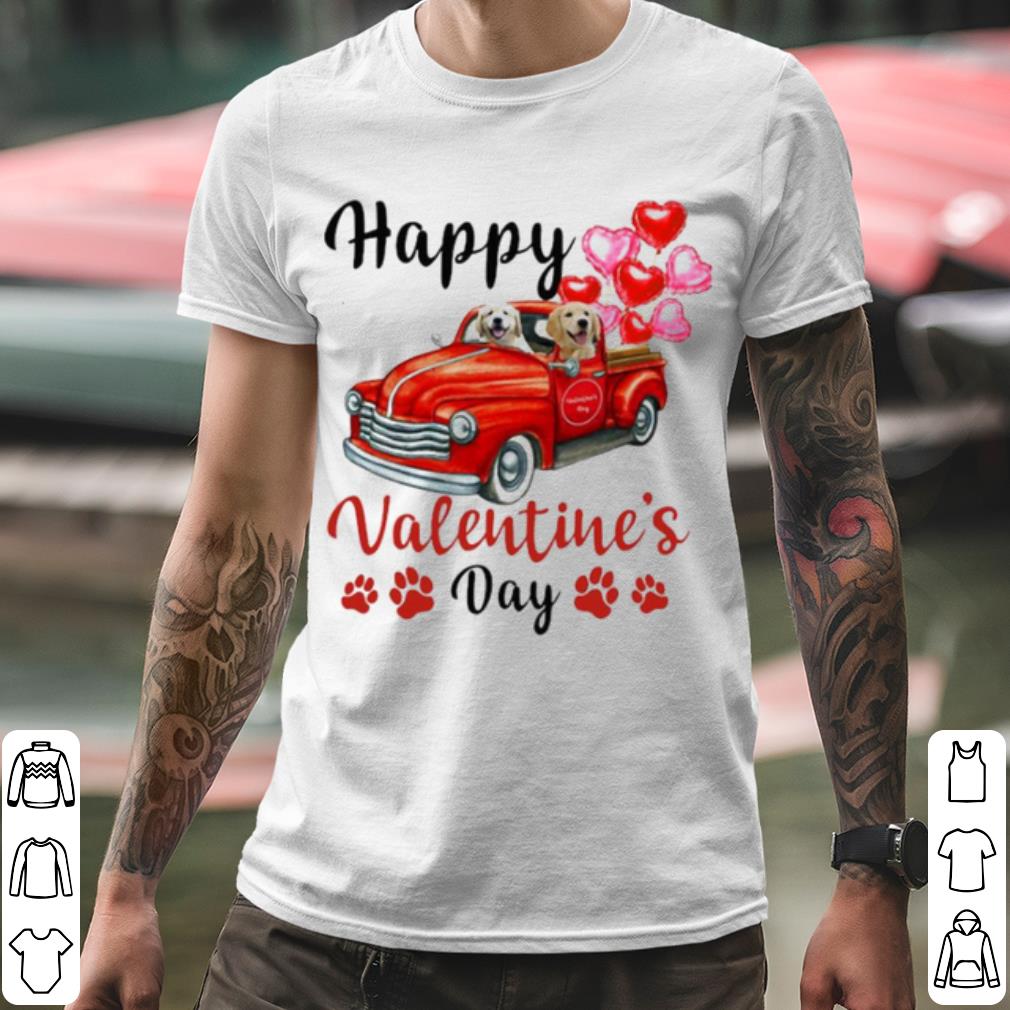 Original Golden Retriever Puppy Truck Drive Happy Valentine's 2021 shirt
