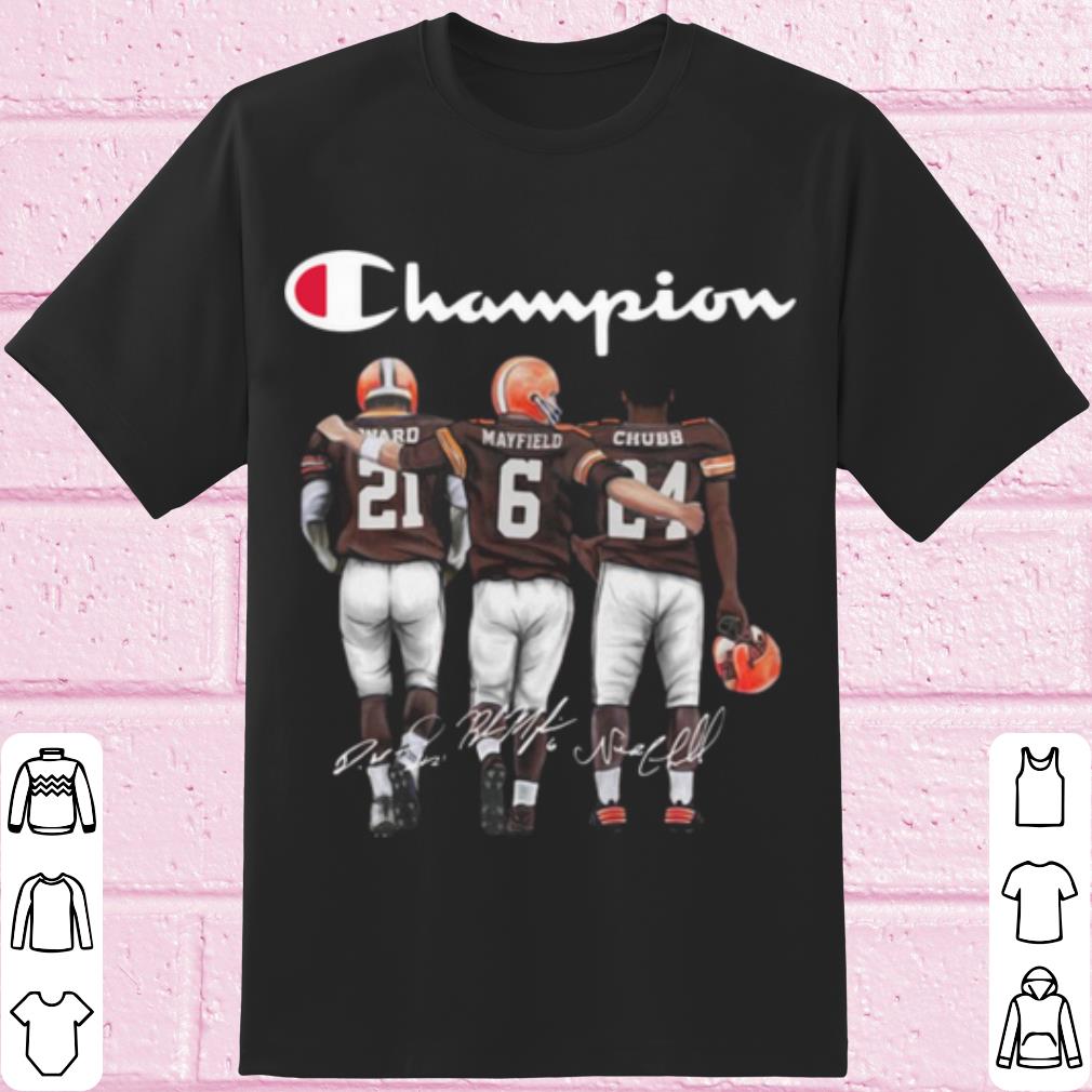 Pretty Cleveland Browns Champion Mayfield Chubb signatures shirt 6