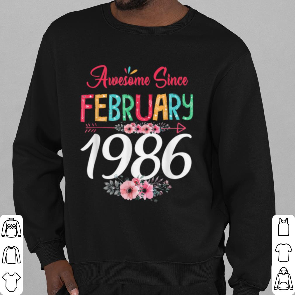 Original February Girl 1986 Floral 35Th Birthday 35 Years Old shirt