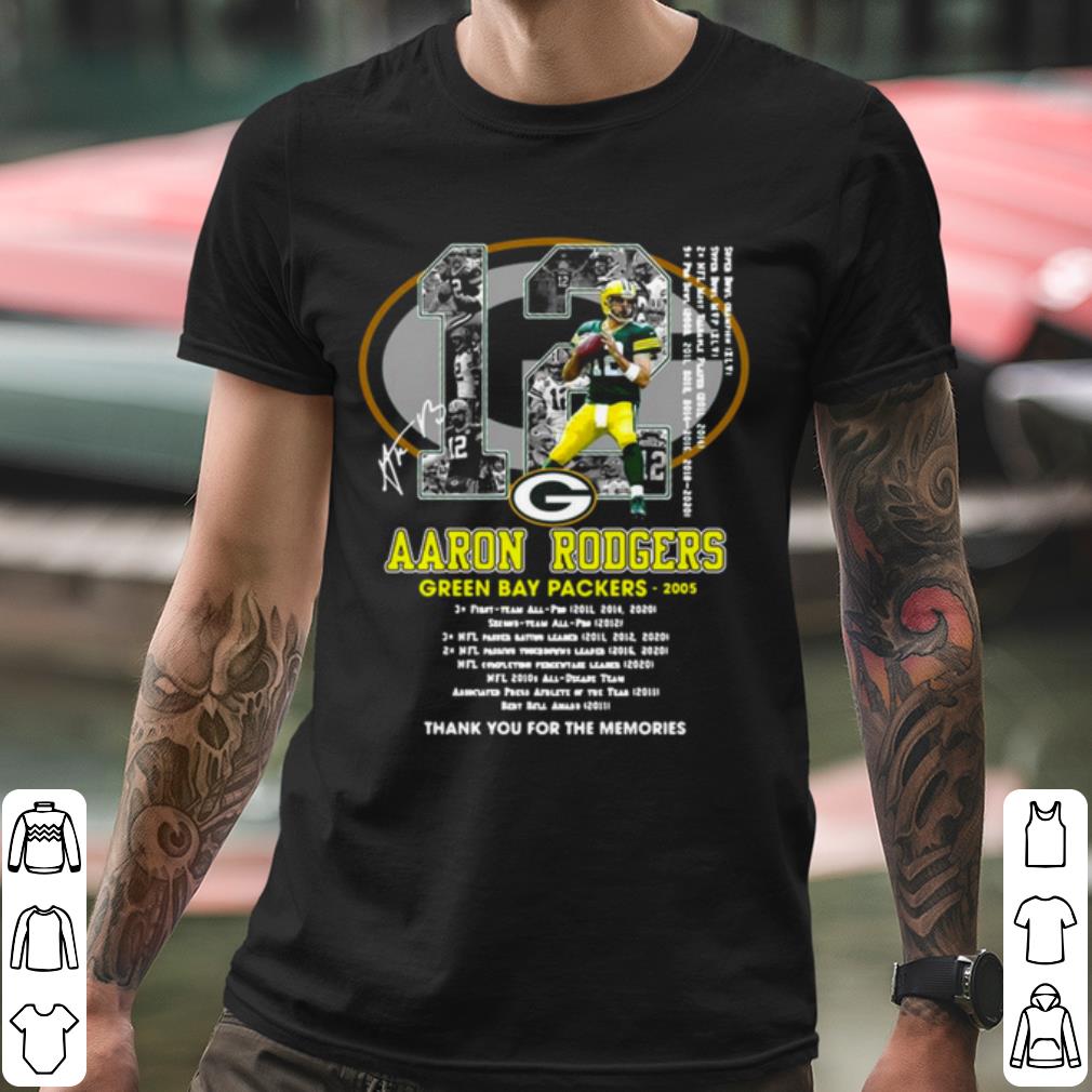 Funny 12 Aaron Rodgers Green Bay Packers Thank The Memories Signatures shirt