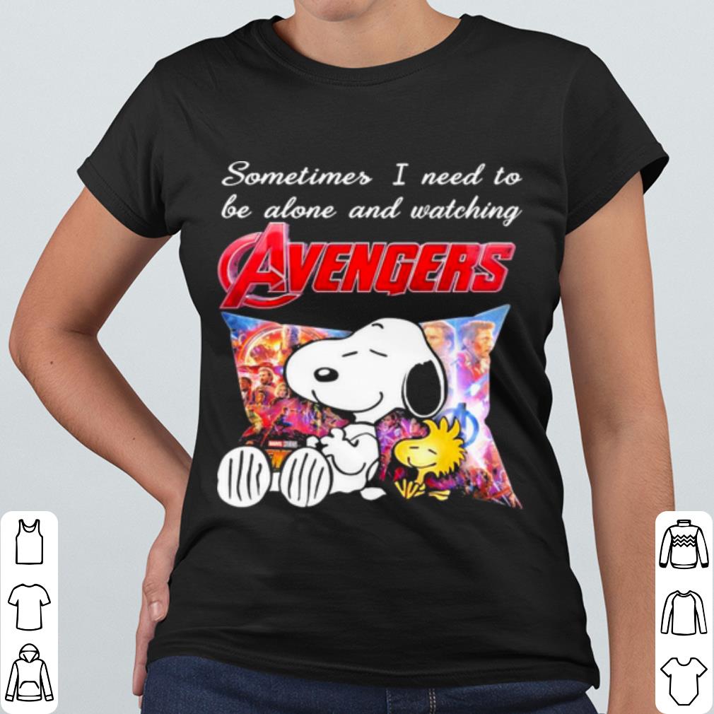Funny Snoopy And Woodstock Sometimes I Need To Be Alone And Watching Avengers shirt