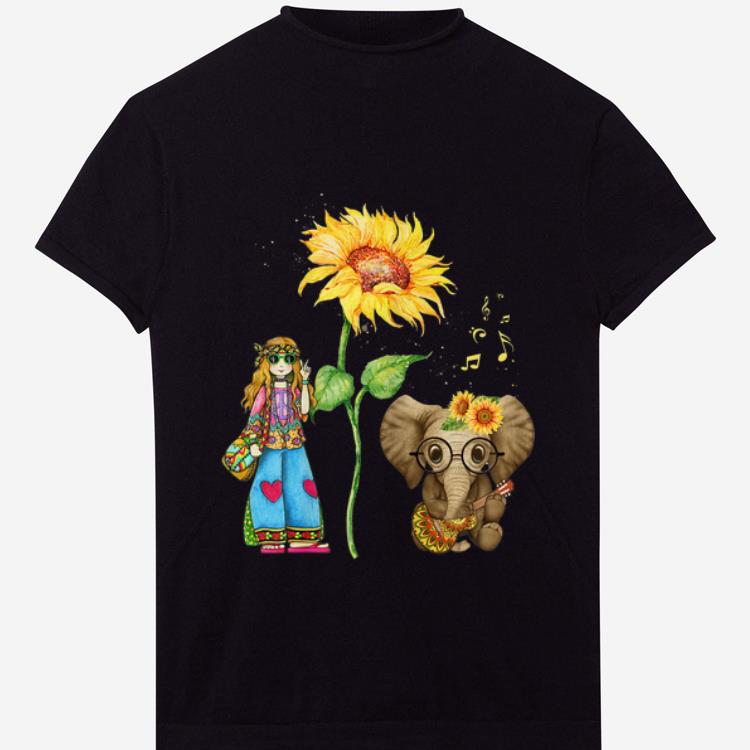 Pretty Hippie Girl Sunflower Elephant Guitar shirt