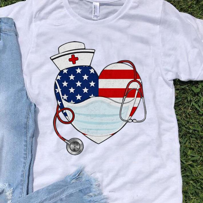 American Flag Nurse Stethoscope Heart shirt