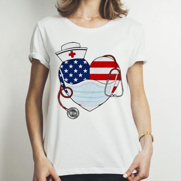 American Flag Nurse Stethoscope Heart shirt