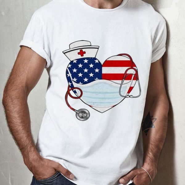 American Flag Nurse Stethoscope Heart shirt
