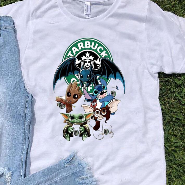 Starbucks Coffee Baby Yoda Groot Stitch Toothless And Gremlins shirt