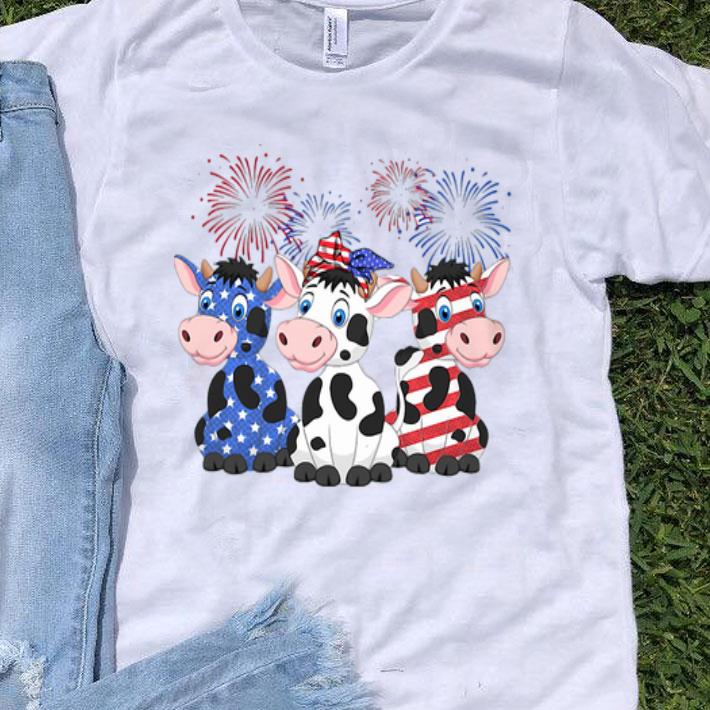 Cows American Flag Firework 4th Of July Independence Day shirt