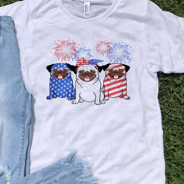 Firework Pug Red Blue White American Flag Independence Day shirt