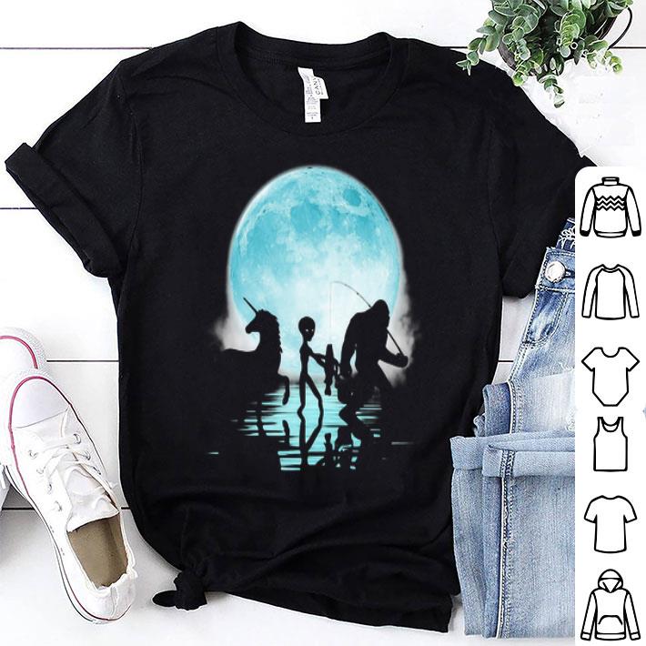 Fishing Under The Moon Bigfoot Alien And Unicorn shirt