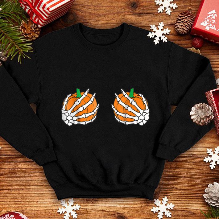 Original Funny Halloween Skeleton Hands Pumpkin Boobs shirt 1 Original Funny Halloween Skeleton Hands Pumpkin Boobs shirt