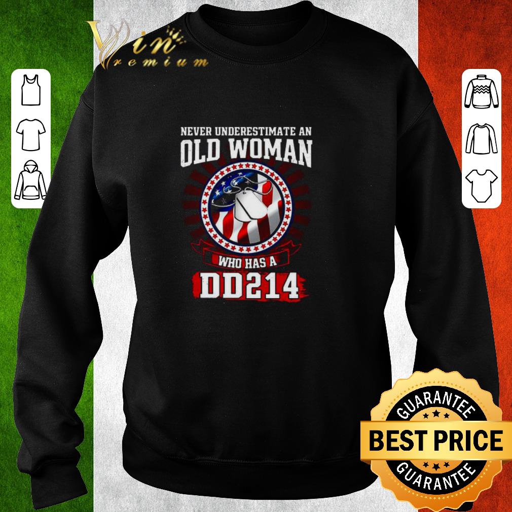 Funny Never Underestimate An Old Woman Who Has A DD 214 Dog tag shirt