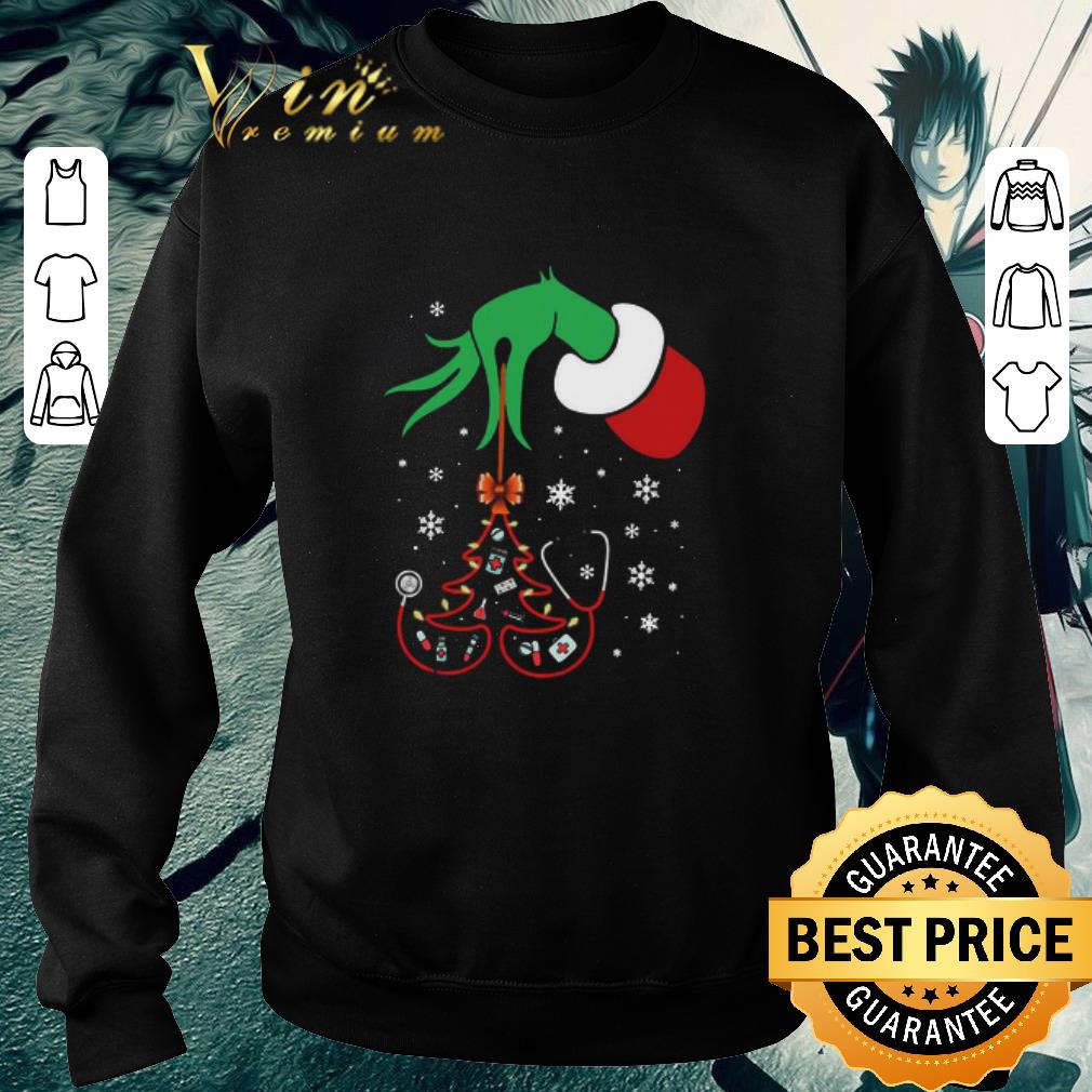 Pretty Hand Grinch Holding Tree Nurse Christmas Sweater shirt