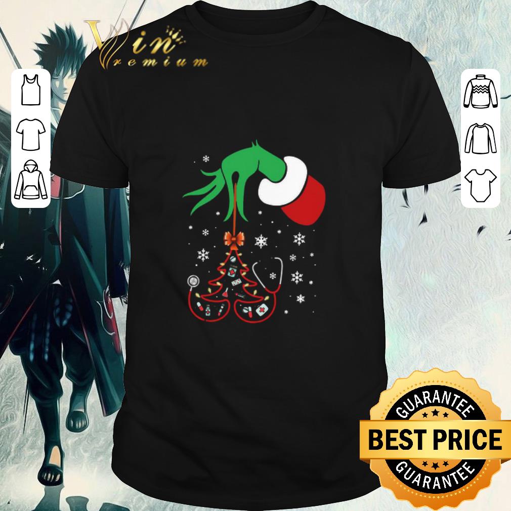 Pretty Hand Grinch Holding Tree Nurse Christmas Sweater shirt