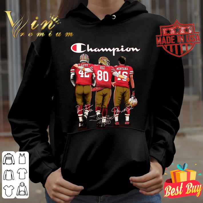 Awesome Logo Champion San Francisco 49ers Ronnie Lott Jerry Rice Joe Montana Signed shirt 1 Logo Champion San Francisco 49ers Ronnie Lott Jerry Rice Joe Montana Signed shirt