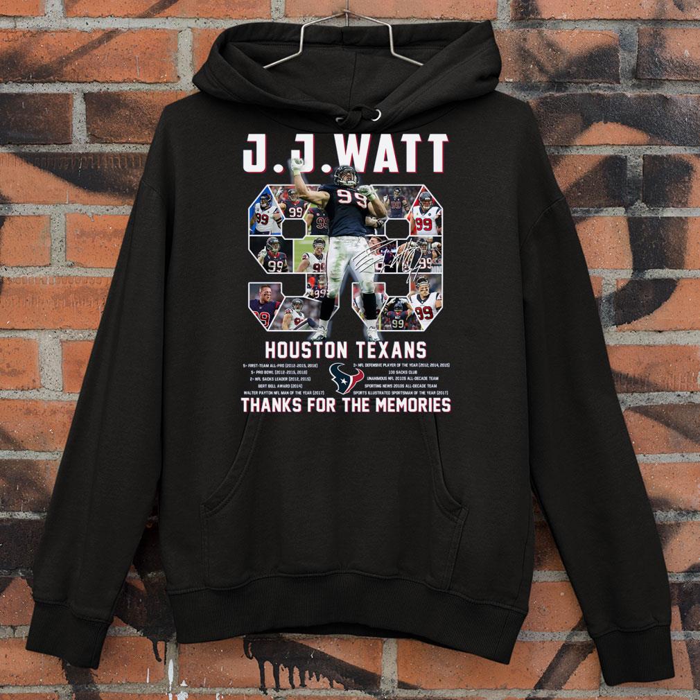 Funny J.J. Watt No. 99 Houston Texas Signature Thank You For The Memories Shirt 1 J.J. Watt No. 99 Houston Texas Signature Thank You For The Memories Shirt