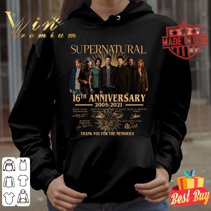 Supernatural 16th anniversary 2005-2021 signatures thank you for the memories shirt