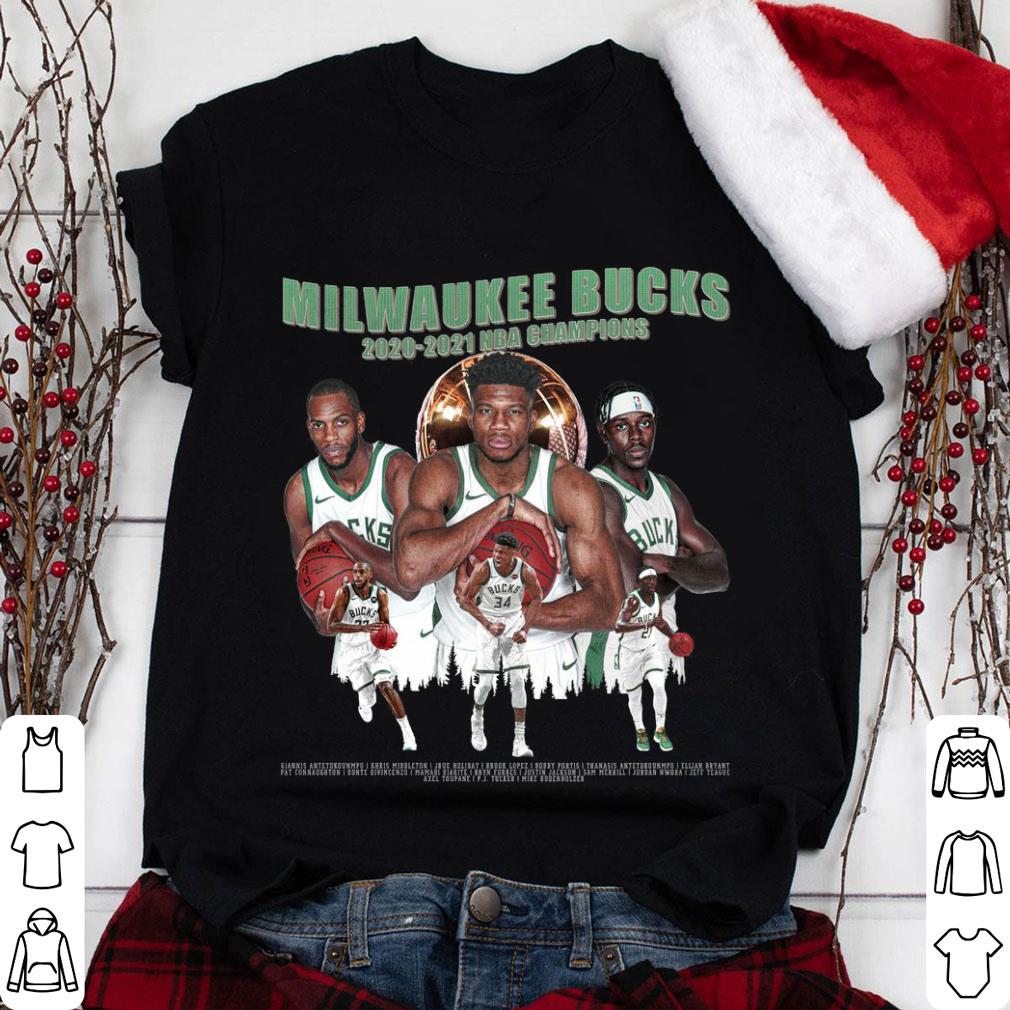 Premium Giannis Antetokounmpo Milwaukee Bucks 2020-2021 NBA Champions Shirt, Khris Middleton, Jrue Holiday