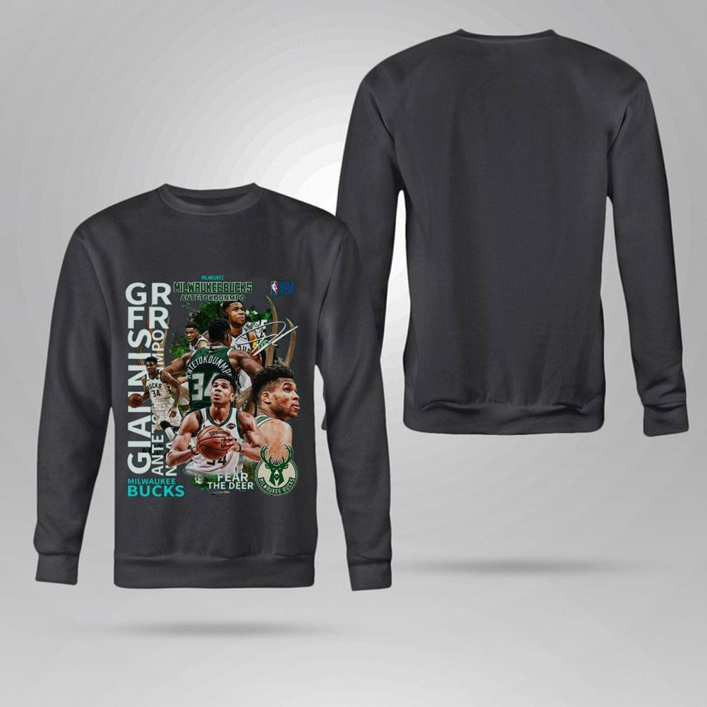 Official NBA Milwaukee Bucks 34 Giannis Antetokounmpo Fear The Deer Signature Shirt 4 NBA Milwaukee Bucks 34 Giannis Antetokounmpo Fear The Deer Signature Shirt