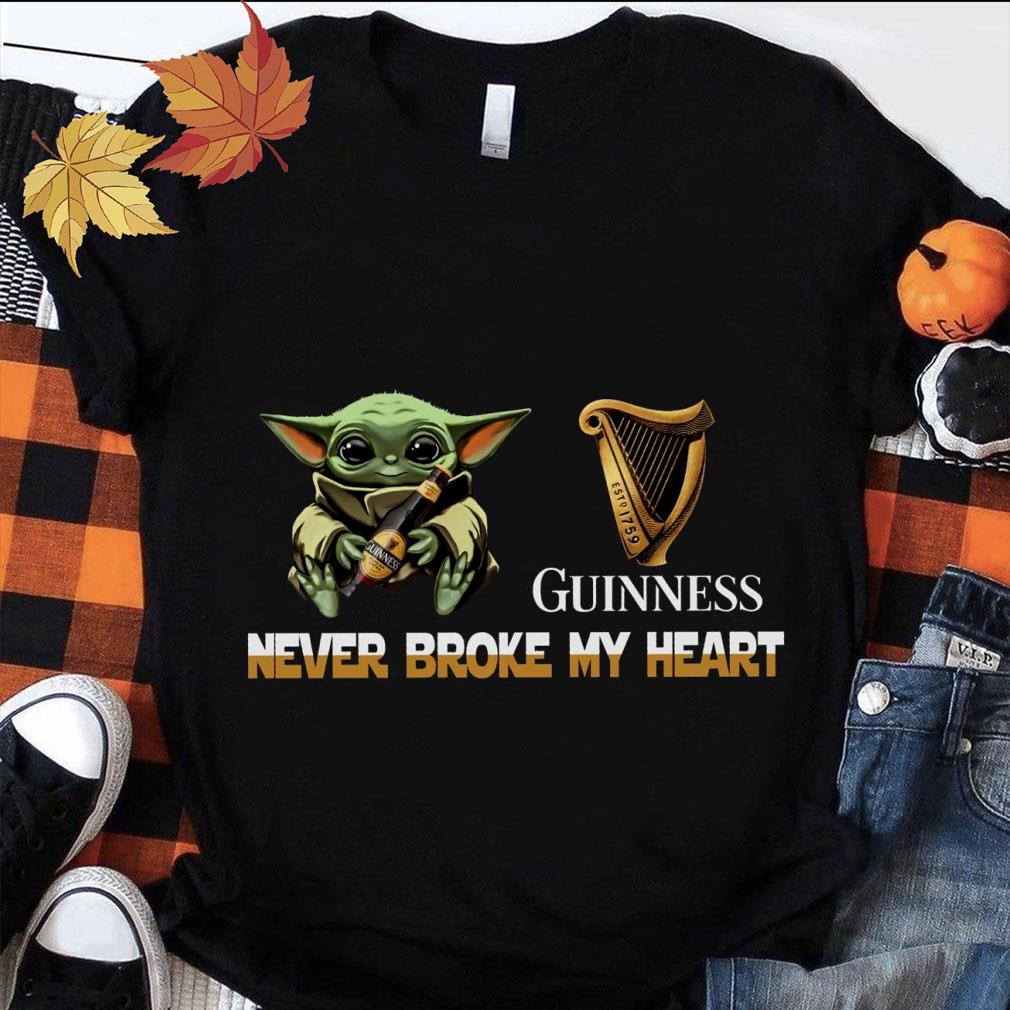 Awesome Star Wars Baby Yoda Guinness beer Never Broke My Heart Shirt, The Mandalorian