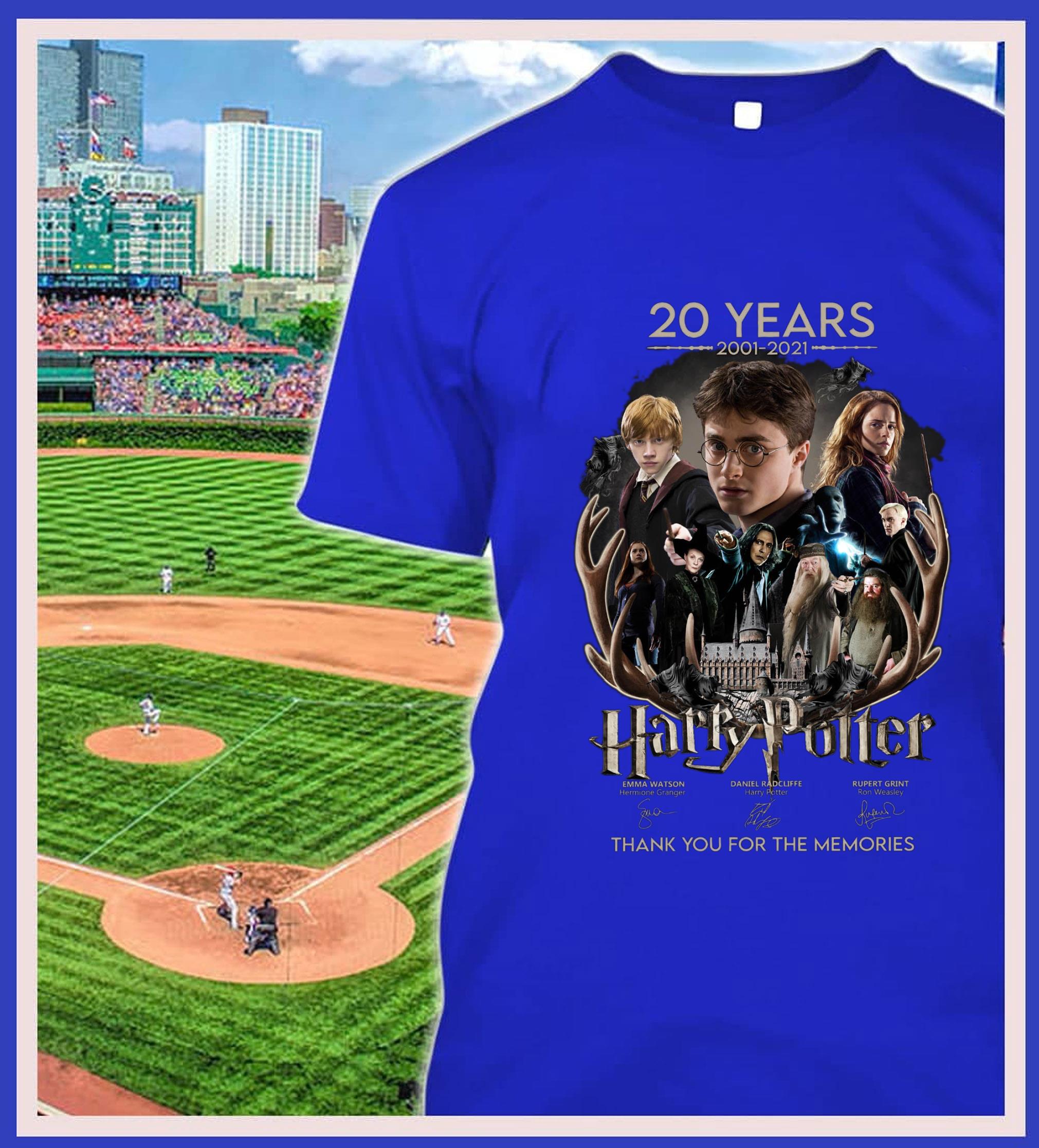 Best 20 years 2001-2021 Harry Potter Characters Hermione Granger Ron Weasley signatures thank memories shirt 2 20 years 2001-2021 Harry Potter Characters Hermione Granger Ron Weasley signatures thank memories shirt