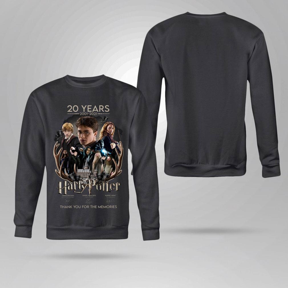 Best 20 years 2001-2021 Harry Potter Characters Hermione Granger Ron Weasley signatures thank memories shirt 4 20 years 2001-2021 Harry Potter Characters Hermione Granger Ron Weasley signatures thank memories shirt