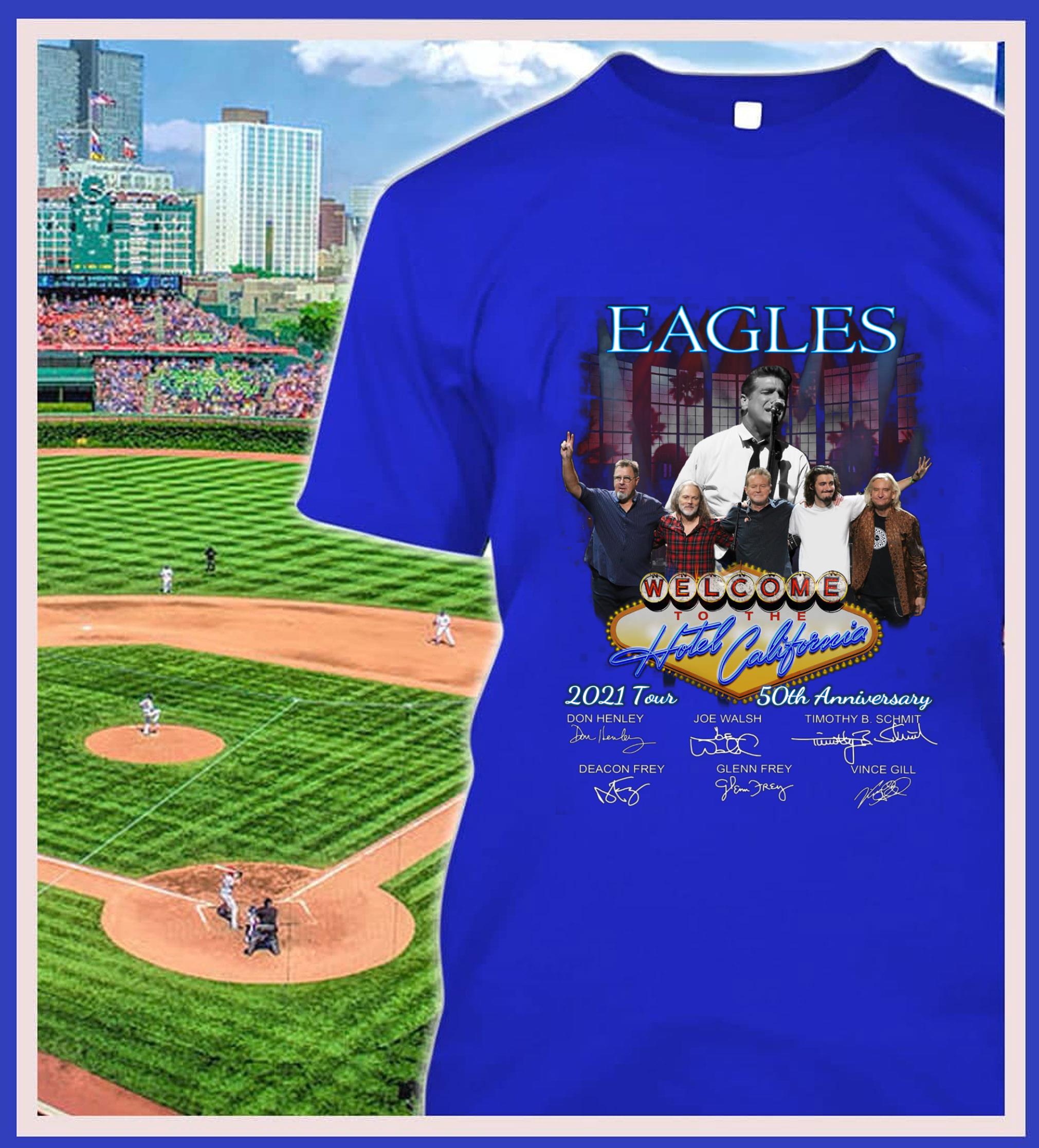 Official 50th anniversary Eagles band welcome to the Hotel Californina 2021 Tour signatures shirt 2 50th anniversary Eagles band welcome to the Hotel Californina 2021 Tour signatures shirt