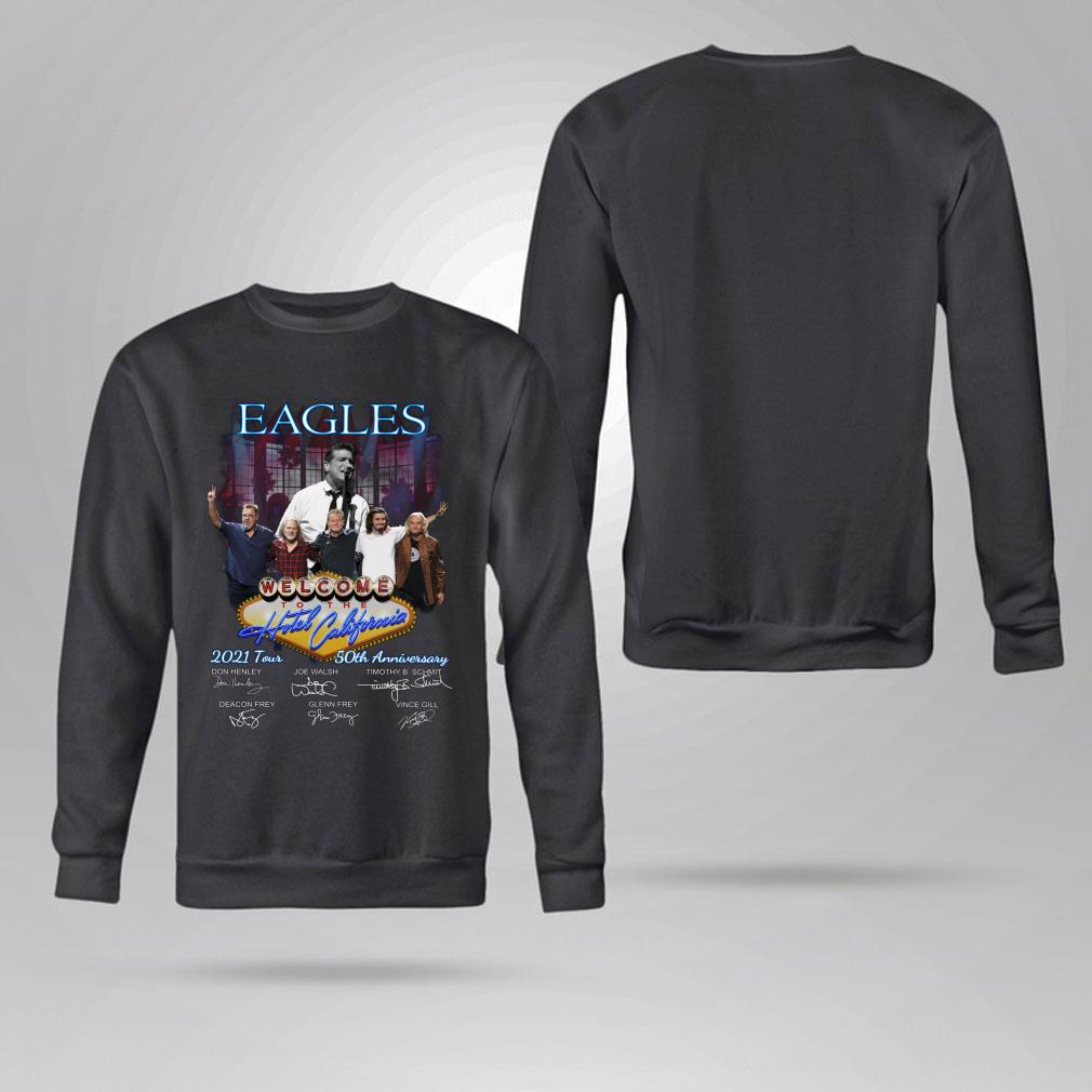 Official 50th anniversary Eagles band welcome to the Hotel Californina 2021 Tour signatures shirt 4 50th anniversary Eagles band welcome to the Hotel Californina 2021 Tour signatures shirt