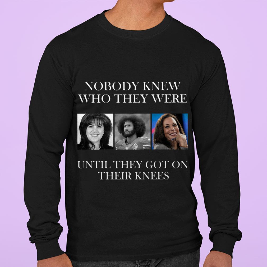 Premium Colin Kaepernick Kamala Harris Nobody Knew Who They Were Until They Got On Their Knees Shirt 3 Colin Kaepernick Kamala Harris Nobody Knew Who They Were Until They Got On Their Knees Shirt